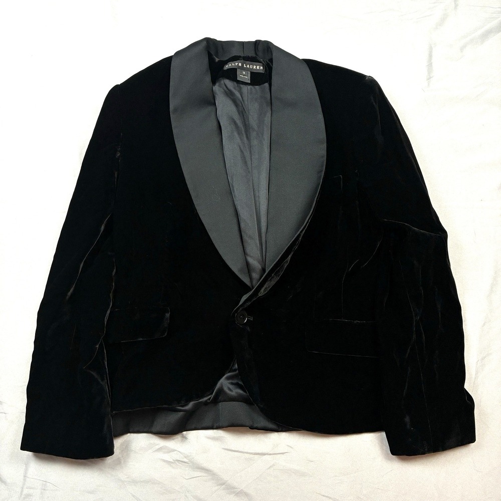 Ralph Lauren Black Label Made in USA Womens Velvet Jacket Evening Luxury Size 14